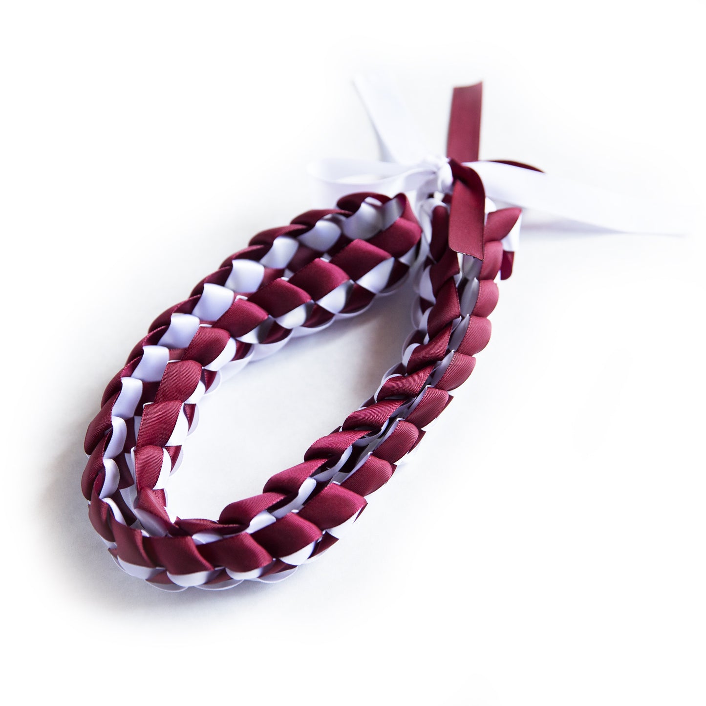 Ribbon Lei - Maroon & White