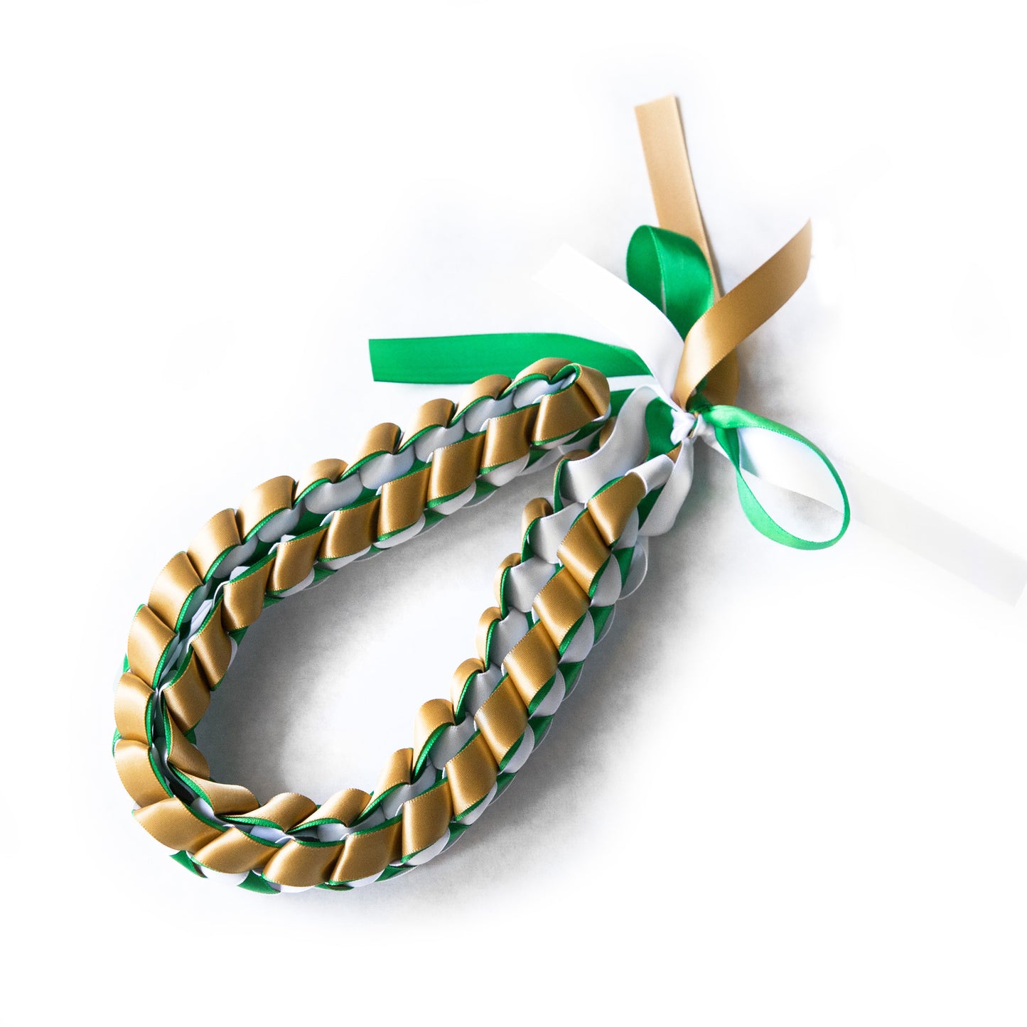 Ribbon Lei - Green & Gold & White