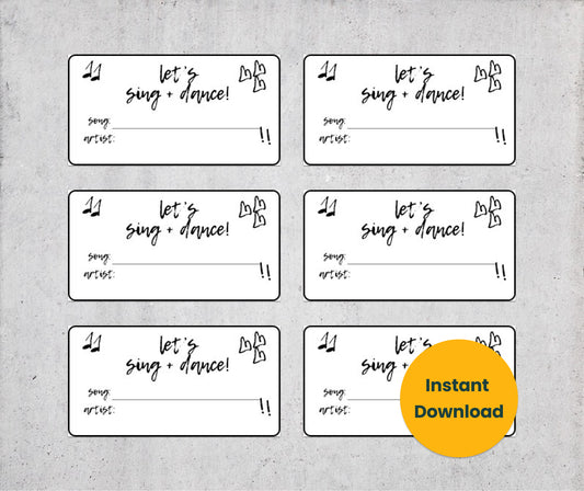Sing & Dance Song Request Cards - Tape Cassette - Sheet of 8 [PDF, Digital Download]