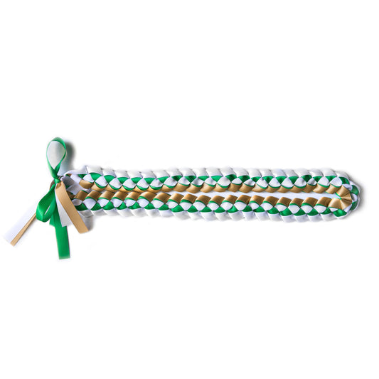 Ribbon Lei - Green & Gold & White