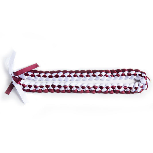 Ribbon Lei - Maroon & White