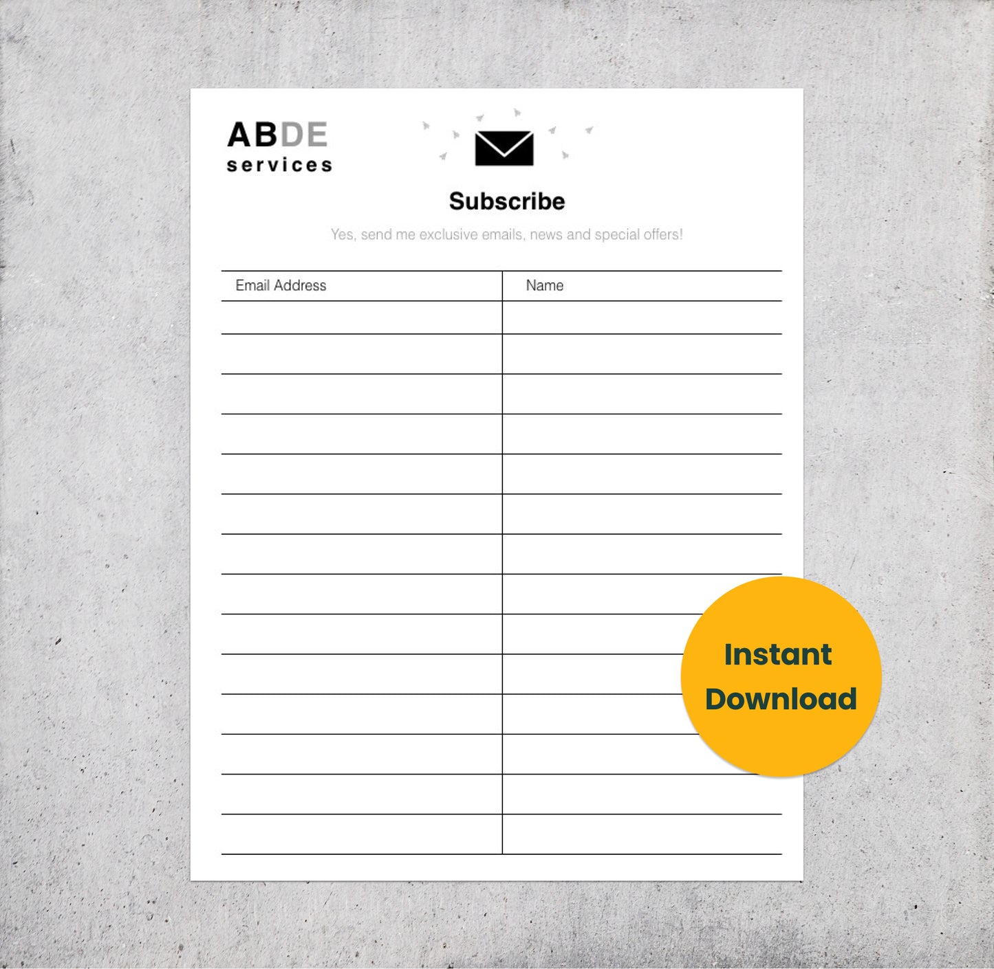 Sans Serif Email List Sign Up Form [PDF, Digital Download]