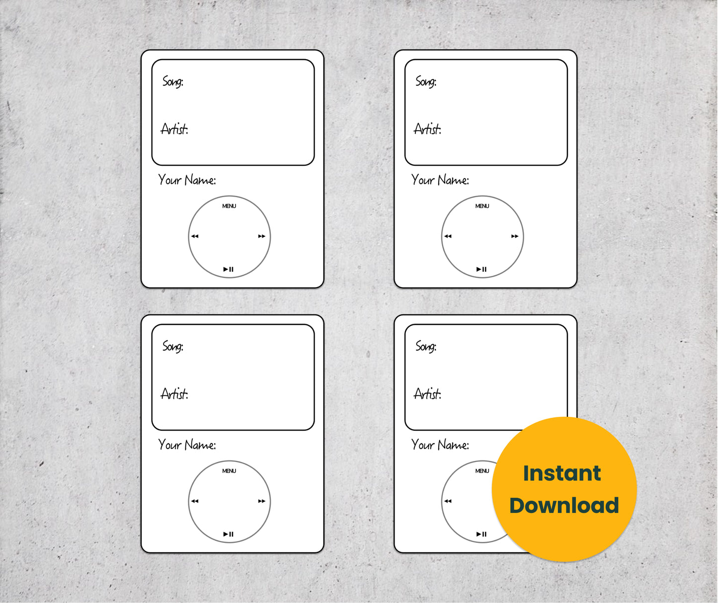 Karaoke Song Request Cards - iPod Sheet of 12 [PDF, Digital Download]