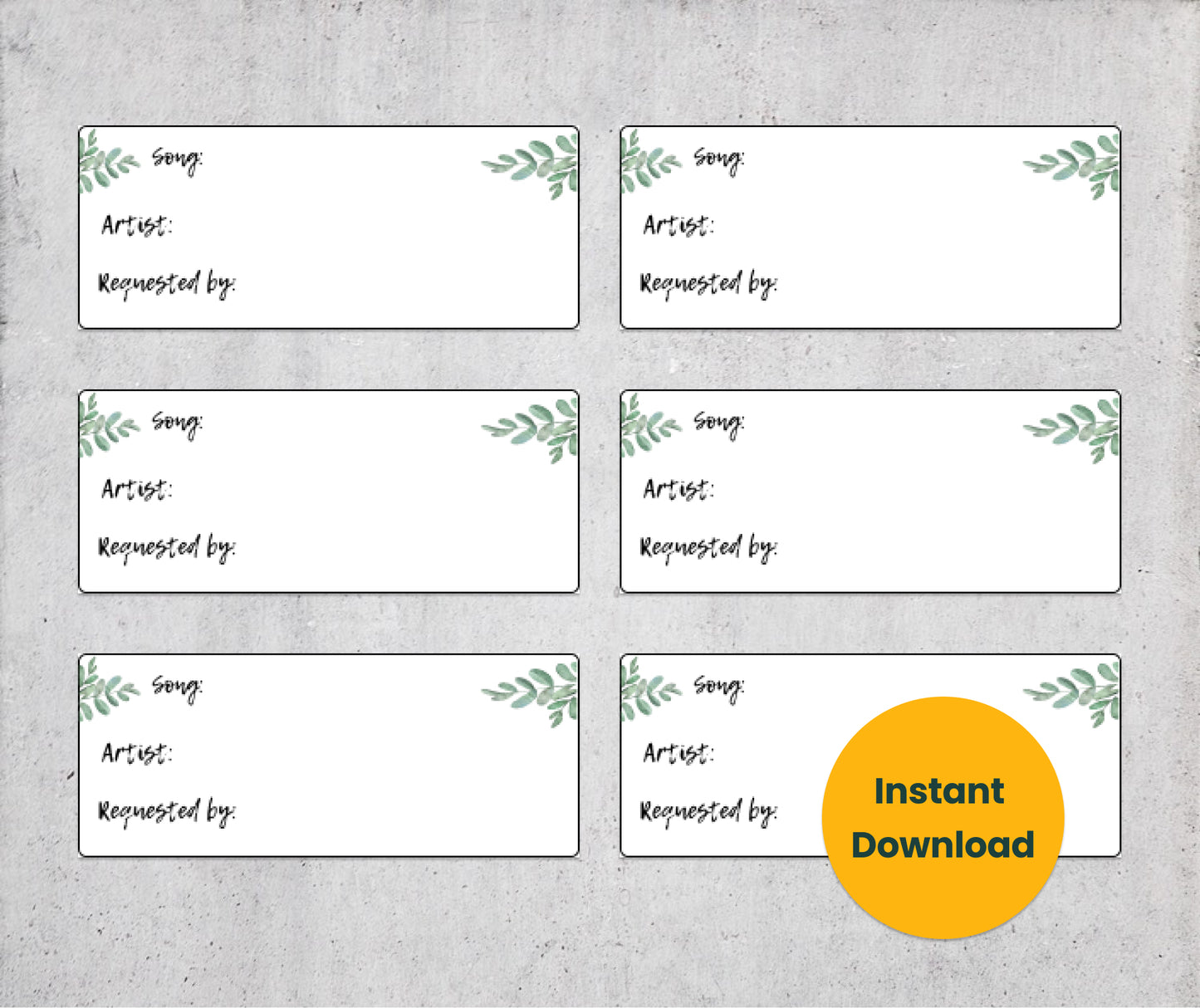 Eucalyptus Leaves Karaoke Song Request Cards - Sheet of 12 [PDF, Digital Download]