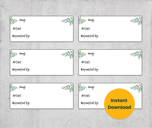 Eucalyptus Leaves Karaoke Song Request Cards - Sheet of 12 [PDF, Digital Download]