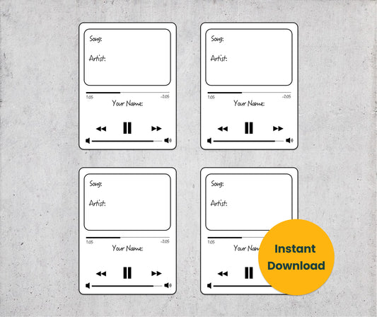 Karaoke Song Request Cards - Music Player Sheet of 12 [PDF, Digital Download]
