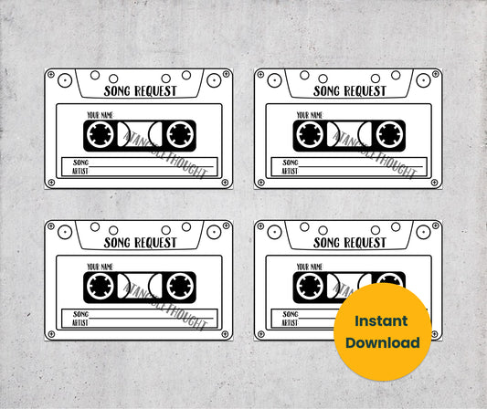 Karaoke Song Request Cards - Tape Cassette - Sheet of 12 [PDF, Digital Download]